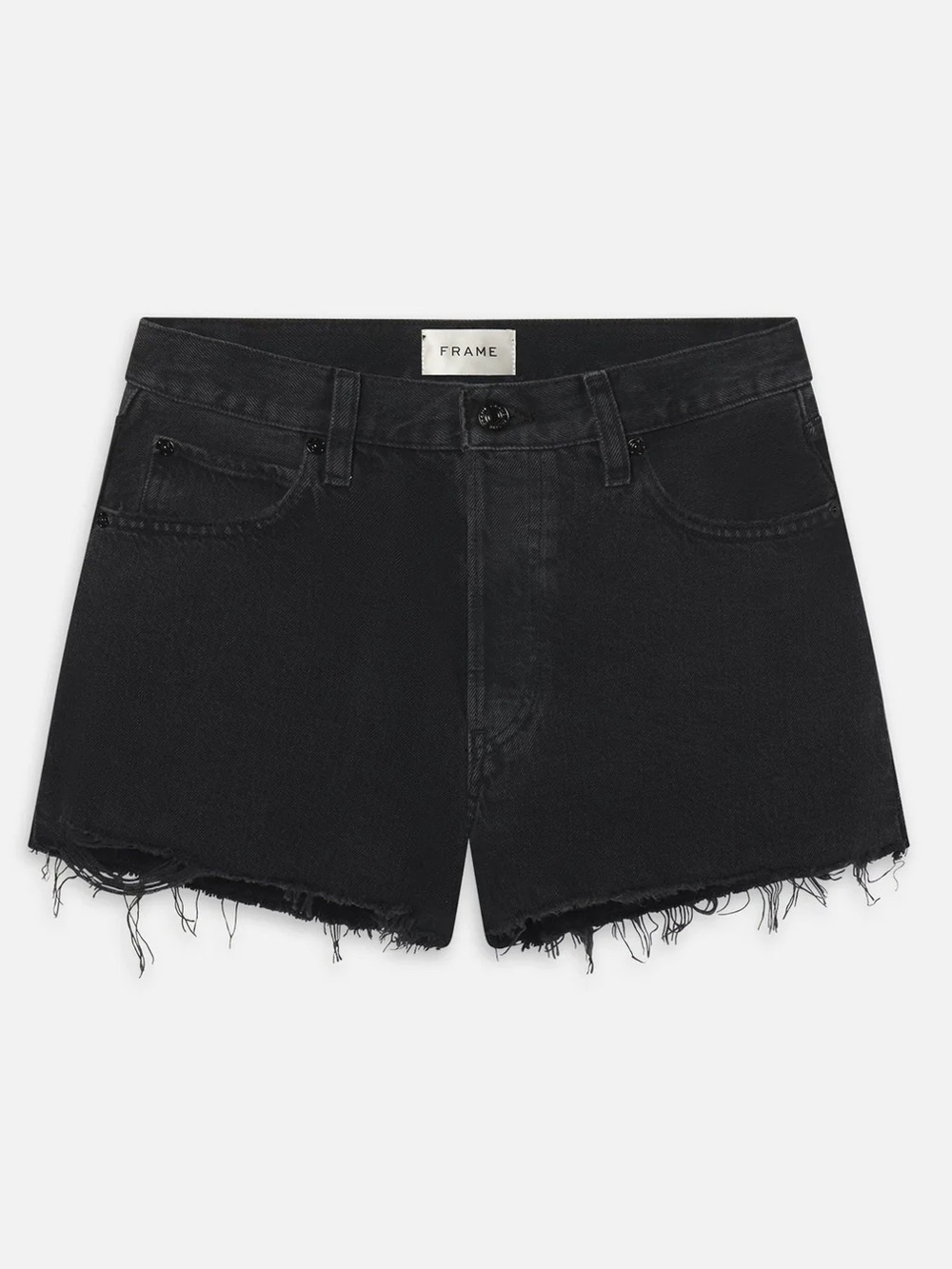 Frame The Dare Denim Black Raw-Hem Denim Shorts